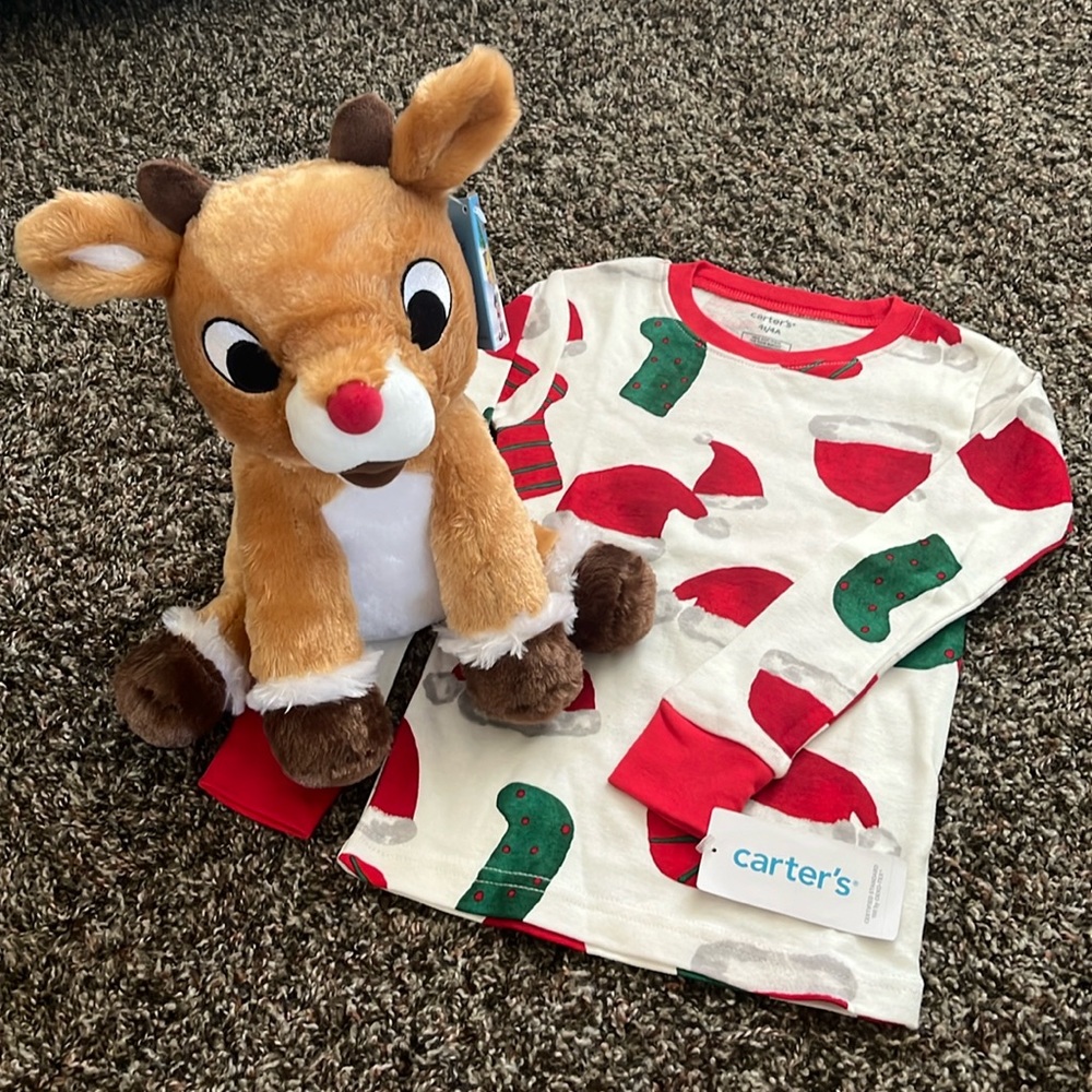 Carter’s Snug Fit Christmas Pajama Shirt, Size 4T w/ FREE Rudolph Plushie, NWT